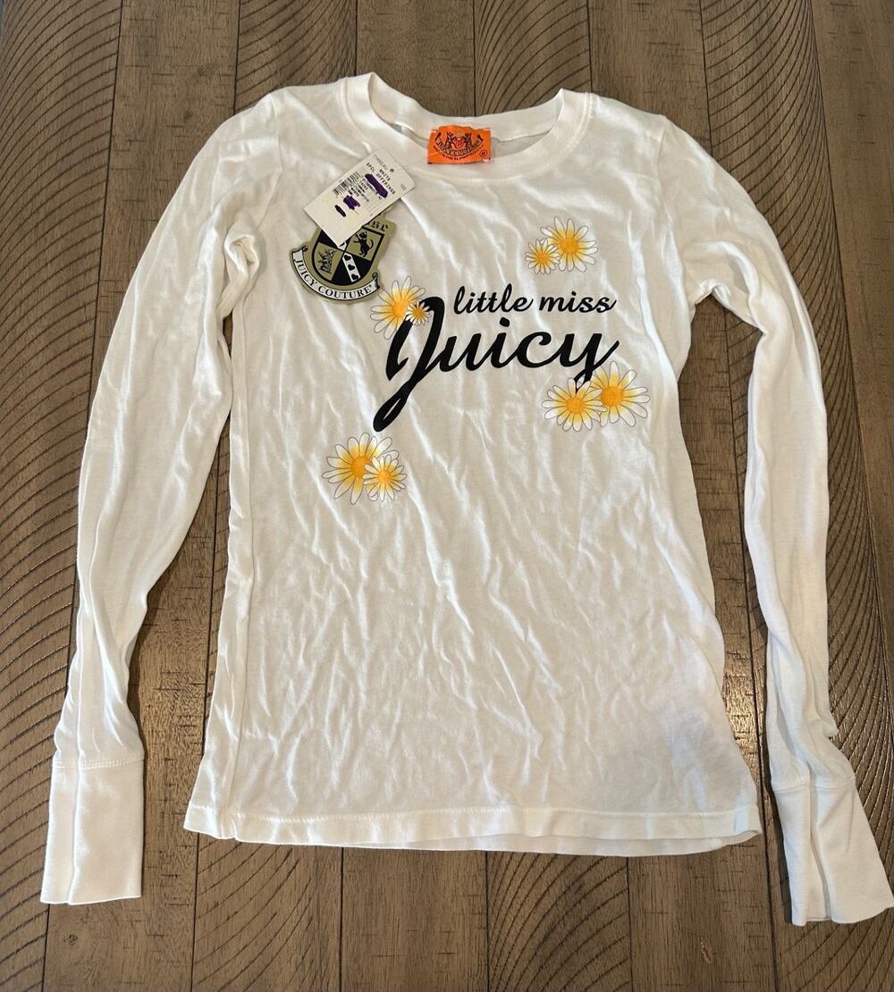 Vintage Y2K Juicy Couture Little Miss Juicy White Long Sleeve Tee Size S Floral